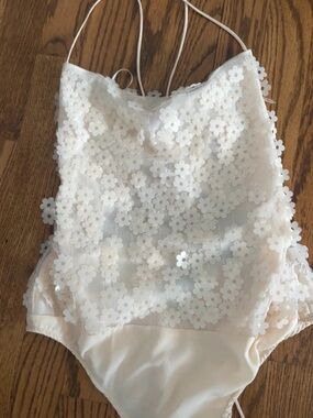 Zara Cream Floral Appliqué One-Piece Bodysuit